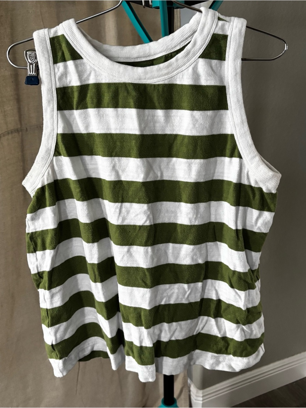 LOFT Green and White Striped 100% cotton top